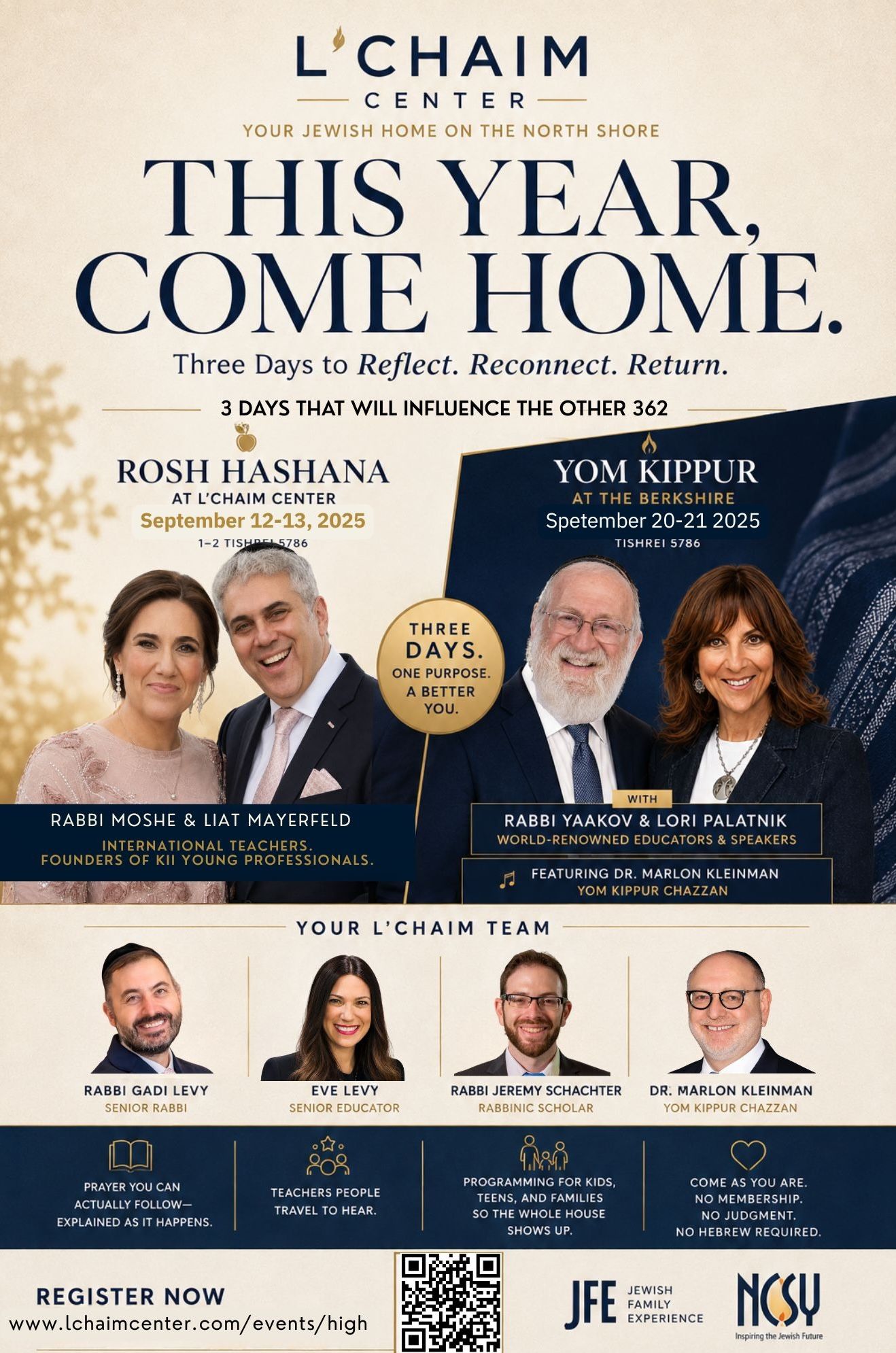 High Holidays with L'Chaim Center — Rosh Hashana & Yom Kippur services flyer
